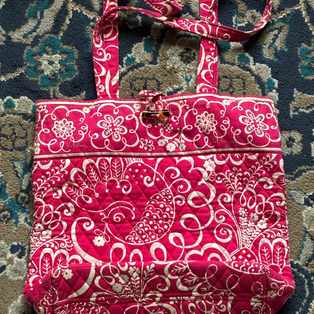 VERA BRADLEY TOTE TWIRLY BIRD PINK RIBBON